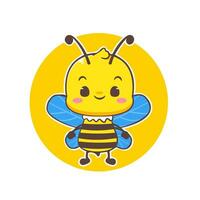 Cute bee cartoon character. Kawaii adorable animal concept design. Isolated white background. Vector illustration.