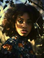 africano negro mujer retrato, linda niña valores foto fondo, generativo ai