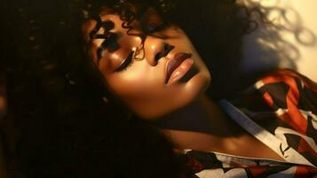 African black woman portrait, cute girl stock photo background, Generative AI