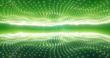 Abstract green energy waves from particles above and below the screen magical bright glowing futuristic hi-tech background photo