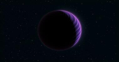 Abstract realistic planet purple hi-tech luminous round sphere in space against the background of stars photo