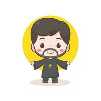 Cute priest or pastor cartoon character illustration. Christian and catholic religion concept design. Profession illustration. Adorable chibi style vector