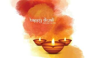 Happy diwali decorative oil lamp festival celebration card background vector