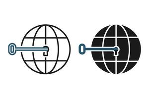 Globe network lock icon. Illustration vector