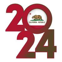 2024 banner with California state flag inside. Vector illustration.