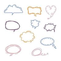 Hand drawn speech bubbles. Colorful pastel hand drawn design elements, vector. The modern concept of communication. Abstract isolated symbols for dialogue, talks, discussions. Vector illustration