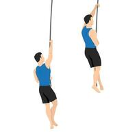 Man doing rope climb workout exercise. vector