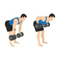 Man doing Dumbbell bent over reverse grip row exercise. vector