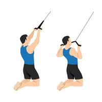 Man doing kneeling high pulley row. vector