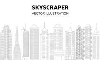 Banner with doodle skyscraper. Office building in doodle style. Vector illustration.