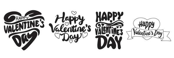 Collection of Happy Valentine's Day lettering. Hand drawn Happy Valentine's Day text set in black color. Vector illustration.