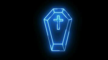 Animated wooden coffin icon with neon saber effect video