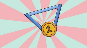 Animation von das 1 Platz Medaille Halskette Symbol mit ein rotierend Hintergrund video