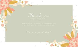 thank you card with aesthetic flower frame decoration vector