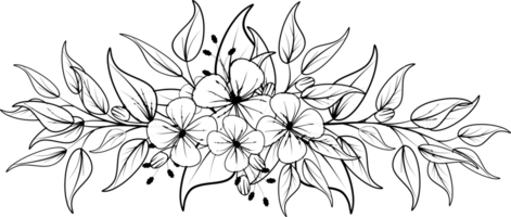 Floral wreath in line art hand drawn illustration png