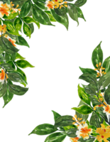 vattenfärg blommig ram med löv och gul blomma hand dragen png