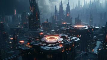 Drone View of A Detailed Cyberpunk City photo