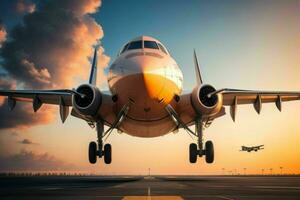 avión en el pista antecedentes. ai generativo Pro foto