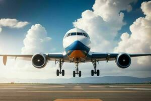 airplane on the runway background. AI Generative Pro Photo