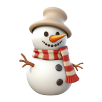 Cute snowman in 3D cartoon style isolated  on transparent background , AI Generative png