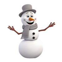 Cute snowman in 3D cartoon style isolated  on transparent background , AI Generative png