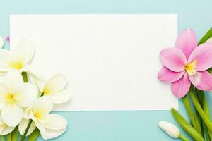 flower decoration. paperwhite blank card mockup background. AI Generative Pro Photo