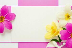 flower decoration. paperwhite blank card mockup background. AI Generative Pro Photo