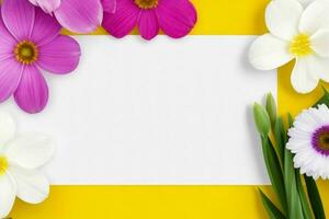 flower decoration. paperwhite blank card mockup background. AI Generative Pro Photo