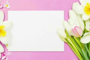 flower decoration. paperwhite blank card mockup background. AI Generative Pro Photo