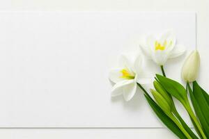 flower decoration. paperwhite blank card mockup background. AI Generative Pro Photo