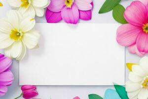 flower decoration. paperwhite blank card mockup background. AI Generative Pro Photo