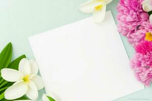 flower decoration. paperwhite blank card mockup background. AI Generative Pro Photo