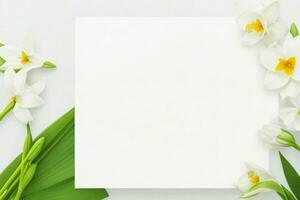 flower decoration. paperwhite blank card mockup background. AI Generative Pro Photo