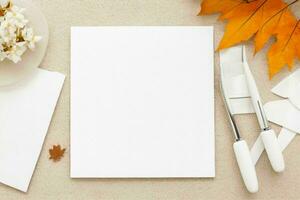 autumn decoration. paperwhite blank card mockup background. AI Generative Pro Photo