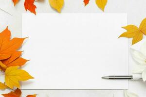 autumn decoration. paperwhite blank card mockup background. AI Generative Pro Photo