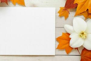 autumn decoration. paperwhite blank card mockup background. AI Generative Pro Photo