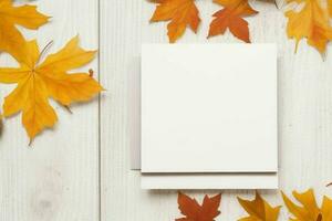 autumn decoration. paperwhite blank card mockup background. AI Generative Pro Photo