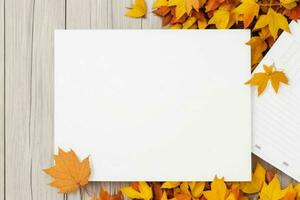 autumn decoration. paperwhite blank card mockup background. AI Generative Pro Photo