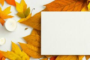 autumn decoration. paperwhite blank card mockup background. AI Generative Pro Photo