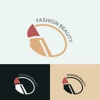 Lipstick logo design for makeup fashion shop and beauty vector cosmetic design template