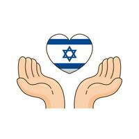 Hand save Israel flag on heart shape illustration vector graphic.