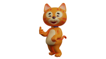 3d illustration. adorable chat 3d dessin animé personnage. mignonne chat montrant le sien pouce. une chat qui sourit et se sent heureux. Orange chat est bien-aimée animaux domestiques. 3d dessin animé personnage png