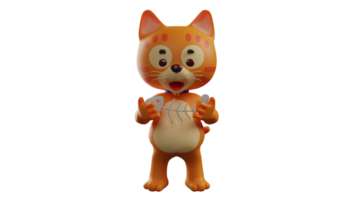 3d Illustration. hungrig Katze 3d Karikatur Charakter. Orange Katze halten Fisch Knochen. das Orange Katze sah vorsichtig beim das Fisch Knochen er war Tragen. bezaubernd Katze. 3d Karikatur Charakter png