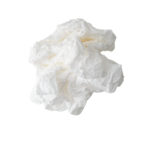 Top view of single screwed or crumpled tissue paper or napkin in strange shape after use in toilet or restroom isolated with clipping path in png file format