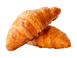 two piece of croissant in stack or cross shape isolated with clipping path in png file format