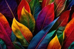 ai generative Tropical vivid vibrant color background with exotic painted tropical leaves photo