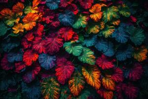 ai generative Tropical vivid vibrant color background with exotic painted tropical leaves photo