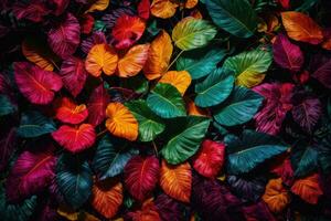 ai generative Tropical vivid vibrant color background with exotic painted tropical leaves photo