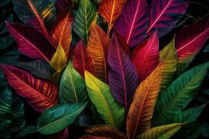 ai generative Tropical vivid vibrant color background with exotic painted tropical leaves photo