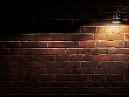 ai generative A single flood light partially lights up a red brick wall and a shaded dark photo